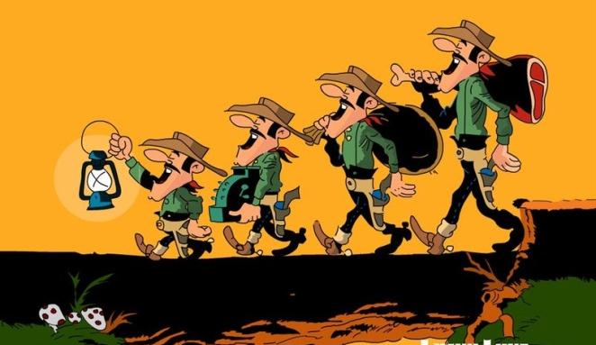 En sinds Averell en Jack arbeidsongeschikt zijn geworden door een vervelend akkefietje is de pret wel helemaal weg. Inpakken en wegwezen dus. Weg van Lucky Luke!