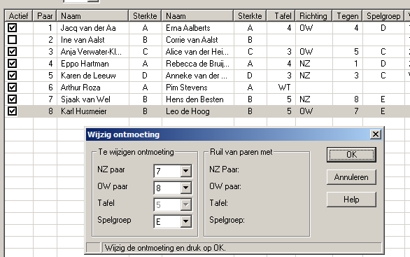 Speciale acties 187 De ontmoeting tussen paar en acht en negen is verwijderd en paar acht is inactief gemaakt. Klik nu met de rechtermuisknop op paar negen en kies "Naar lopende ronde".