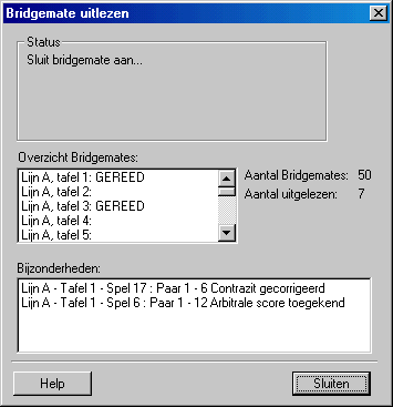 222 Hoofdstuk 11: De Bridgemate Bridgemate Classic uitlezen Om de scores van de Bridgemate naar de computer te brengen gaat u de Bridgemates uitlezen.