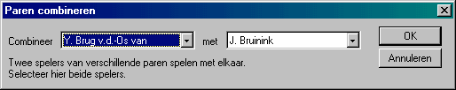 70 Hoofdstuk 4: Een competitiezitting aanmaken U kunt alvast één paar indelen als u WIP2000 gebruikt. WIP zal dan de overige paren "om dit paar heen" indelen.