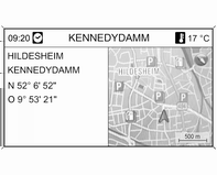 Infotainmentsysteem 161 Achtwegschakelaar: weergavevenster in navigatiekaartweergave bewegen; om de bestemming te selecteren, drukt u de knop in de gewenste richting om het dradenkruis op een