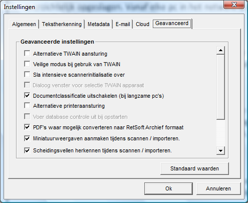 11.6 Tabblad Geavanceerd Met de geavanceerde instellingen kunt u een aantal basisinstellingen veranderen.