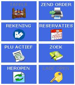 SR.NET - BESTELPROCEDURE Met factuur zonder betaalscherm. (methode 2) 1. Druk op een bediendetoets en/of tafel op het Hoofdpaneel om de bongegevens op te roepen.