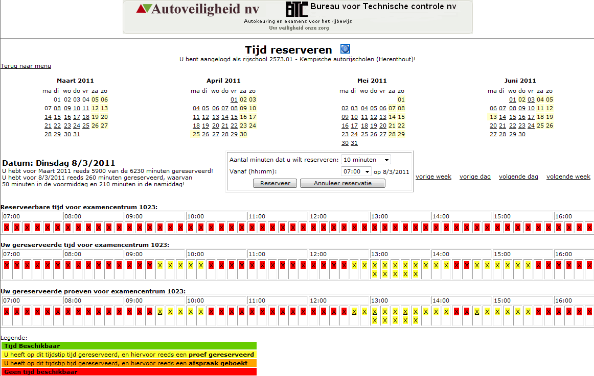 De verschillende onderdelen van het scherm zullen nu besproken worden. 5.1. Informatie Hier ziet u de datum die u geselecteerd hebt, zodat u steeds weet voor welke datum u aan het werken bent.