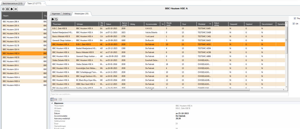 Stap 3: Klik op de gewenste wedstrijd. De balk van geselecteerde wedstrijd kleurt nu oranje. Manier 2: Gegevensbeheer > Team > Wedstrijden Stap 1: Klik op Gegevensbeheer en daarna op Team.