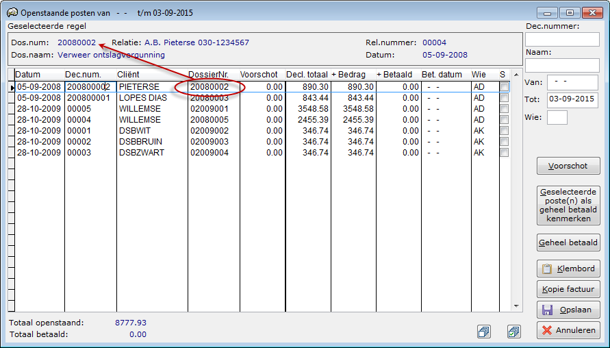 Op het scherm van de openstaande posten was behoefte aan het relatienummer. De koptekst van het scherm is daarvoor aangepast.