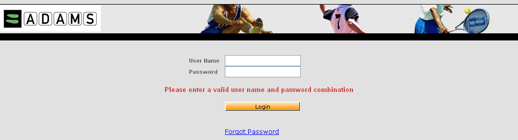 1.3.3.2 Tijdelijk geblokkeerd Indien je drie maal op rij een foutieve combinatie van gebruikersnaam en wachtwoord ingeeft, zal ADAMS je gedurende 60 minuten uitsluiten en een boodschap tonen dat je