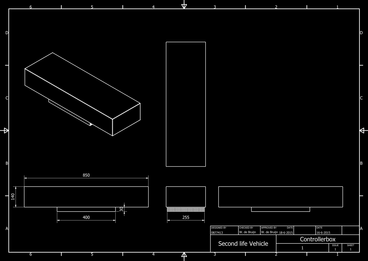 Motorcontrollerbox Buiten dimensies aan de korte zijden 100mm vrijhouden voor kabels.