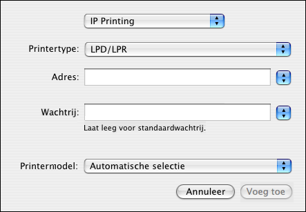 MAC OS X 27 2 Selecteer in de lijst de AppleTalk-zone voor de EX Print Server. De AppleTalk-printers in de opgegeven zone worden vermeld.
