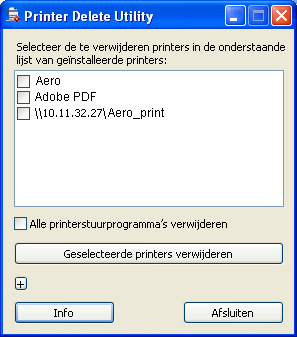 WINDOWS 22 Printerstuurprogramma s verwijderen Printer Delete Utility wordt lokaal geïnstalleerd en gebruikt.