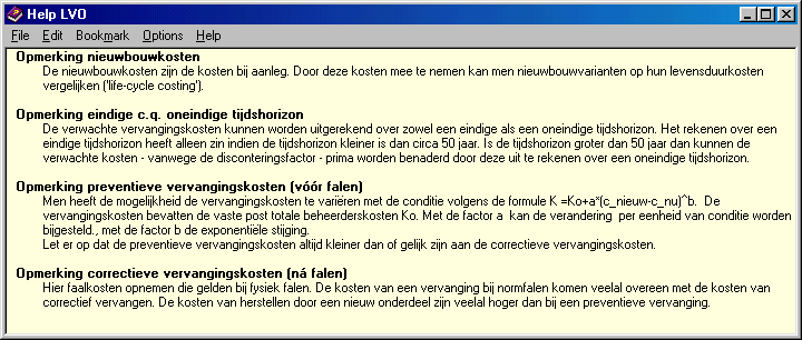 December 2004 Figuur 3-7: Help-venster. 3.2.3 Functionaliteit De functionaliteiten van het LVO-model zijn te benaderen via 3 verschillende onderdelen: 1.