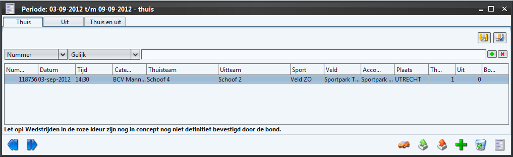 2. Het volgende scherm verschijnt: 3. Selecteer de gewenste wedstrijd en vervolgens de knop. Met de knoppen blader je een week vooruit / achteruit binnen het wedstrijdprogramma van jouw vereniging. 4.