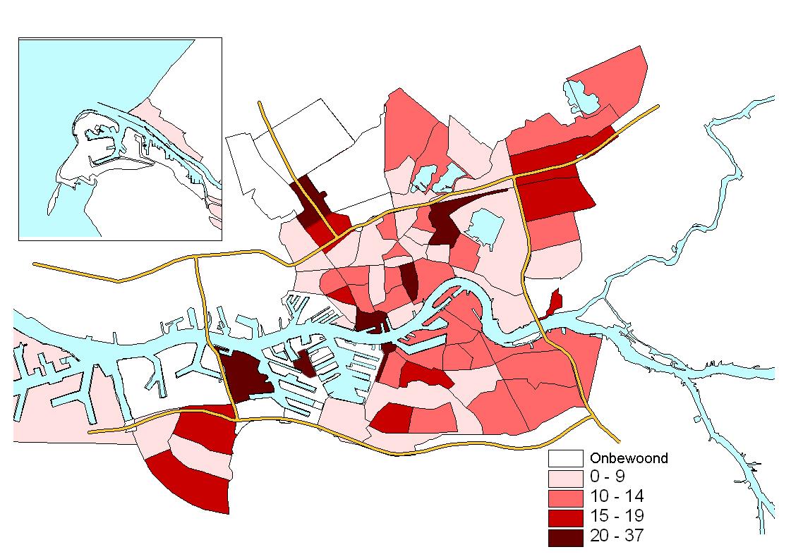 Ongelijkheid perinatale uitkomsten - 2 Noordzee Haven van Rotterdam B E TOP 5 ongunstige wijken A Waalhaven / rand Charlois 37 B Schieveen 34 C D A C Pernis 24