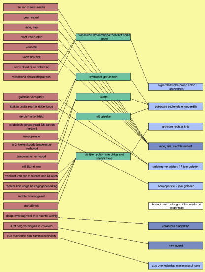 Probleemboom Diagnoses 1. subacute bacteriele endocarditis (endocarditis lenta) bij mitralisinsufficientie 2. hyperplastische poliep colon ascendens 3.