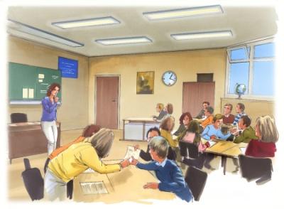 Hoe werkt het? De Schoolvision dynamische lichtoplossing bevat 4 lichtscenario s die 4 verschillende activiteiten in een klaslokaal omvatten.