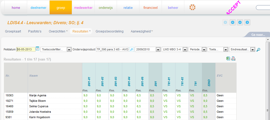 4. Toetsblokken De toetsblokken uittrajectplanner zijn overgenomen in EduArte. Deze blokken zijn gecodeerd van B01 t/m B14.