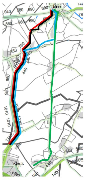 Figuur 6: beschouwde routes Hamont/Achel-Bree Figuur