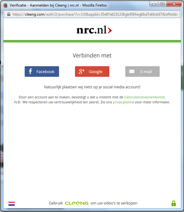 Wanneer u kiest voor E-mail, verschijnt het onderstaande venster.