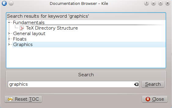 Dubbelklikken met de muis of de Spatie-toets start een viewer voor het geselecteerde document. Dit kan een willekeurig document zijn, niet alleen een DVI-, PS-, PDF- of HTML-document.