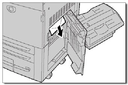 Problemen oplossen Omkeermechanisme (rechteronderklep) In dit gedeelte wordt beschreven hoe u papierstoringen verhelpt achter het rechterpaneel onder. 1.