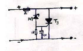 Het munt uit door eenvoud en is natuurlijk niet door mezelf bedacht. Dit schakelingetje komt dus tussen de voeding en de set. Normaal, als de spanning 12 Volt is, is de zener NIET geleidend.