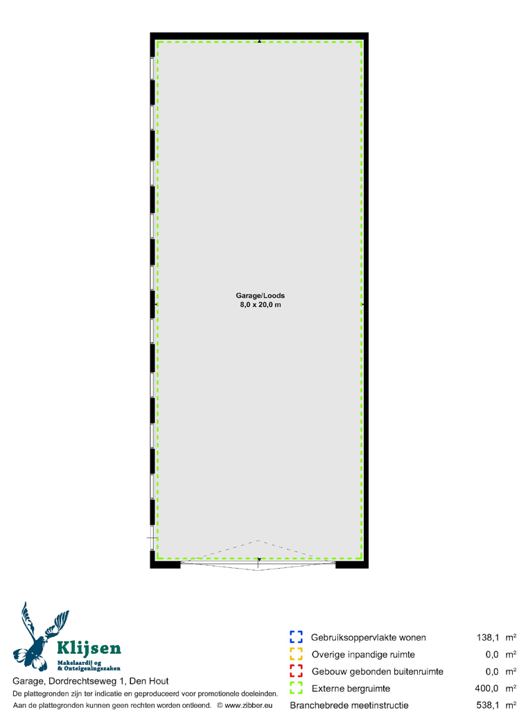 Krachtstroom is aanwezig. Afmetingen ca. 8 m x20 m.