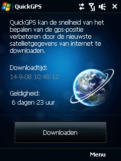 196 Plaatsen zoeken en opnemen Gegevens downloaden Tik in het QuickGPS-scherm op Downloaden. Op het scherm ziet u aanvakelijk de Geldigheid van de gedownloadde gegevens.