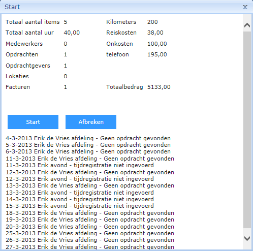 Afbeelding 9: Start factuurwizard Gevonden fouten worden getoond.