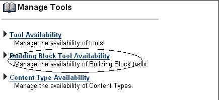 Figuur 3.2a Manage Tools Bij de rubriek Course Options, klik op Manage Tools. (Zie figuur 3.2a.) Figuur 3.