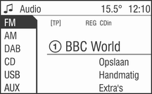 104 Inleiding Draai de multifunctionele knop naar links tot menu-item Terug in de titelbalk verschijnt. Druk op de multifunctionele knop. Het Audio -menu verschijnt.