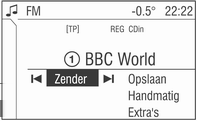 110 Radio Het menu Zender bevat de volgende rubrieken: In de bovenste rubriek kunnen opgeslagen zenders worden opgevraagd.