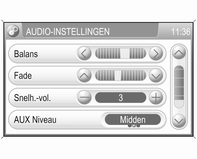 18 Inleiding Geluidsinstellingen Menu AUDIO-INSTELLINGEN opvragen: Druk op de toets SETUP en selecteer vervolgens de knop Audio op het scherm, of als er momenteel een audiohoofdmenu actief is, bijv.