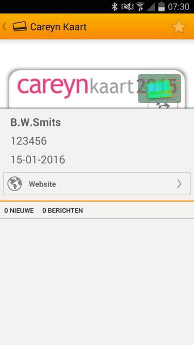 Het slot icoon welke wordt getoond bij de Careyn kaart in het toevoegen pas scherm duidt erop dat de pas beveiligd is.