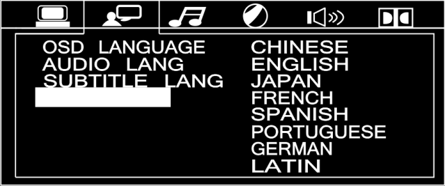 B. Language setup (taalinstellingen) Bevat: 01) OSD Language (taal van schermmenu) Deze functie geeft u de mogelijkheid om een taal te selecteren voor het instellingenmenu en de schermweergave.