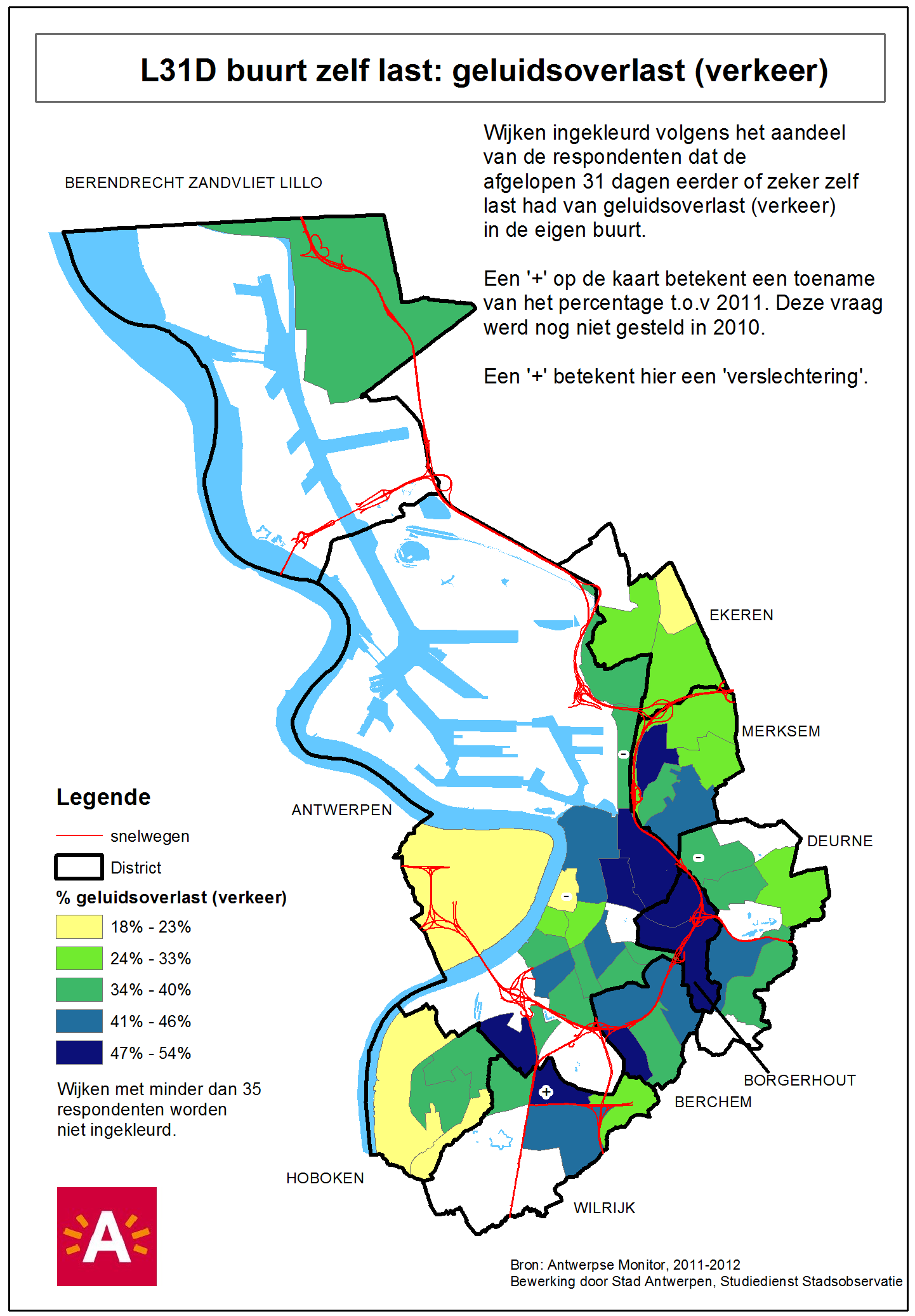 Kaart 7: Aandeel respondenten van de Antwerpse