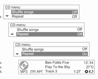 96 Audiospelers Bij MP3-songs (WMA) kan extra informatie worden bekeken door tijdens de weergave van songinformatie aan MENU-TUNE te draaien.