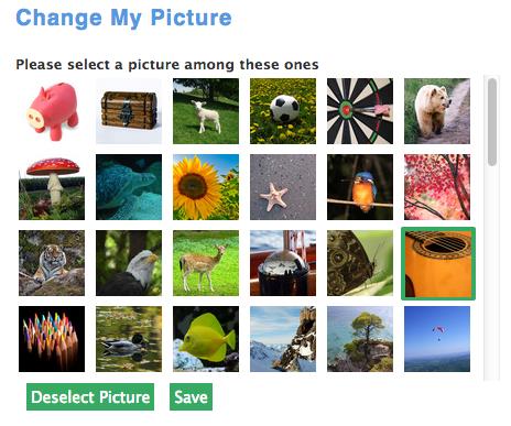 3.3.1 Mijn afbeelding wijzigen Als u op Wijzig mijn afbeelding klinkt, kunt u een aantal beschikbare avatars selecteren om uw account te personaliseren: