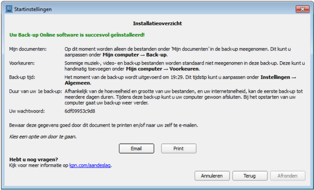 Voer in het onderstaande veld een persoonlijk wachtwoord of zin in en klik op Volgende. Bewaar dit wachtwoord zorgvuldig. Zonder dit wachtwoord kunt u niet meer bij uw bestanden.