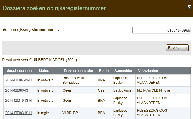 U komt terecht in het scherm Mijn dossiers > naam van de cliënt, dat bestaat uit een aantal tabbladen, luiken genoemd. Bovenaan in het titelgebied vindt u de naam van de cliënt terug.