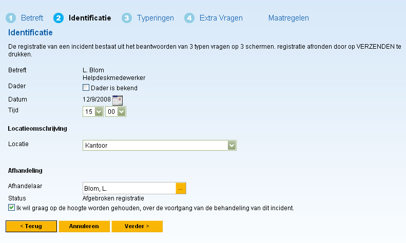 3 Nieuwe medewerker invoeren Kies een organisatieonderdeel uit het pop-up scherm. Selecteer een functie en vul vervolgens de rest van de gegevens in. De email laat u leeg.