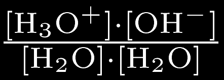 De evenwichtsconstante Keq van de dissociatiereactie van water (2 H2O H3O+ + OH) is: = 3.3 18 Keq = De concentratie van water, [H2O] is 55.