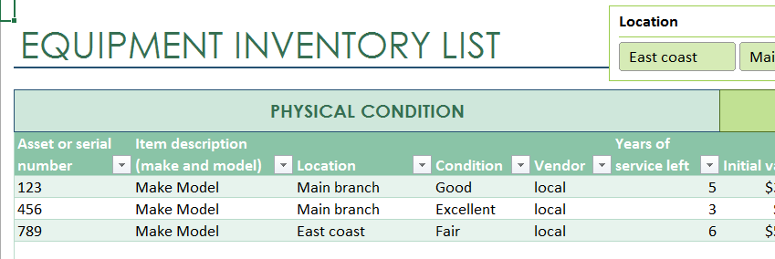 figuur 2.2.4 Template van voorraadsysteem in Microsoft Office Excel (Microsoft Office, 2013) - Basis software, zoals inflow Inventory Software (inflow, 2014) en e-stockcard (e- Stockcard, 2014).