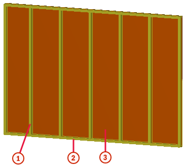 Gemaakte objecten Gebruiken voor Bekistingspaneel Tussenregels Frame Situatie Wandvorm in een wandbekisting. Volgorde van selectie 1. Selecteer het startpunt. 2.