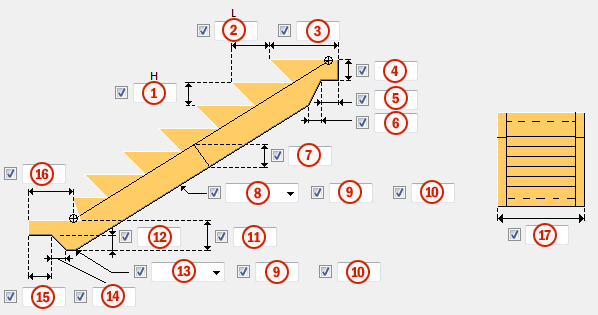 Rotatie Optie Definieer de hoek tussen de lijn die de treden verbindt en de lijn die de geselecteerde punten verbindt.