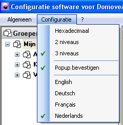 BESCHRIJVING VAN DE CONFIGURATIETOOL Bewaren: Hiermee kunt u de huidige configuratie opslaan op de domovea-server, een CD-speler gedefinieerd door de gebruiker of op het domovea-portaal.