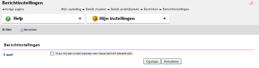 5.5.6 Berichtinstellingen Een gebruiker kan zelf via berichtinstellingen aangeven of hij via de e-mail bericht wil krijgen als er een nieuw bericht is in zijn inbox. 5.5.7