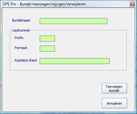 Instelscherm Het instellingenscherm is bij de Liedtekst Editor voornamelijk bestemd om de bundels in te stellen en diverse tabellen te beheren.