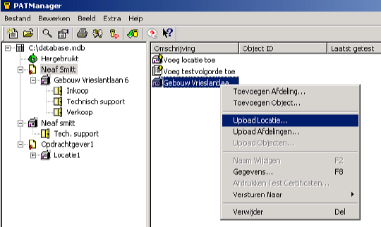 11.1 LOCATIES UPLOADEN Hiermee kunt u De locaties in PATManager overzetten naar de Multipat (XE) zodat u deze uit Lijst Locaties kunt kiezen.