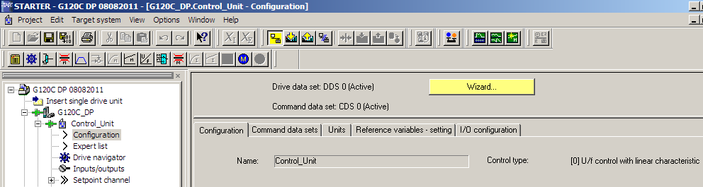 4. Het uitvoeren van de verkorte inbedrijfname van de Sinamics G120C Het uitvoeren van de verkorte inbedrijfname kan je via een Wizard aankiezen, welke in de tab Configuration ter beschikking is.