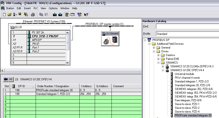 10.4 Opbouw hardware configuratie G120C DP via Profibus met PROFIsafe Nadat de betroffen GSD datei is geïnstalleerd komt deze op de onderstaande plaats ter beschikking bij Additional Field Devices -